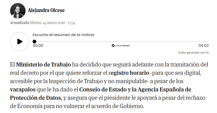 Trabajo seguirá adelante con su registro horario pese al mazazo del Consejo de Estado