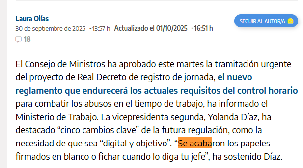 El Gobierno aprueba la tramitación urgente del refuerzo del control horario: 'Se acabó fichar cuando lo diga tu jefe'